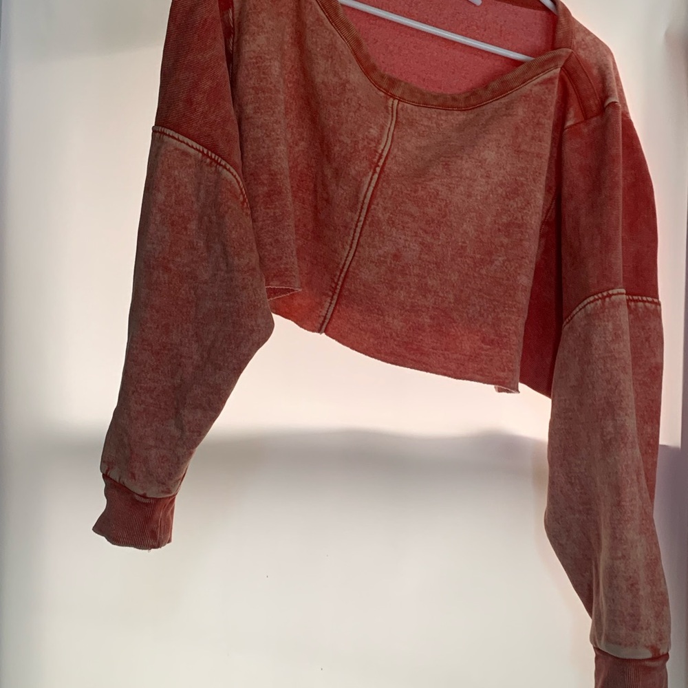 Free People Orange Cropped Boxy Sweatshirt